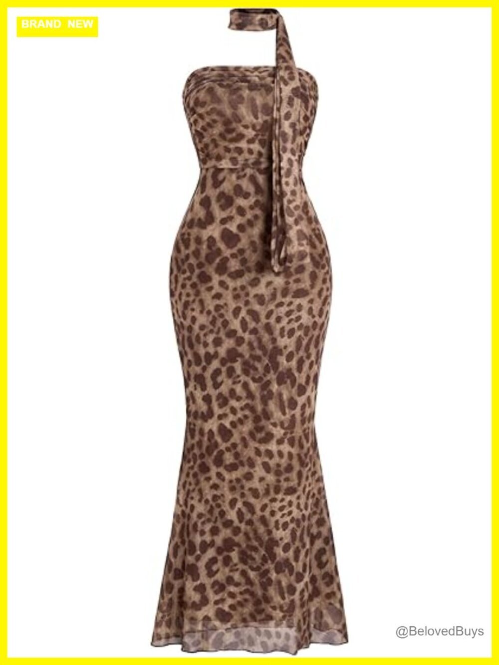 Leopard Print Strapless Bodycon Maxi Dress Mesh Long Tube Top Dress